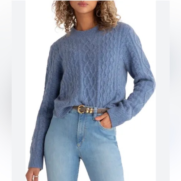 Favorite Daughter Wool and Cashmere Blend Cable Crewneck Sweater in Light Blue S - Picture 1 of 12